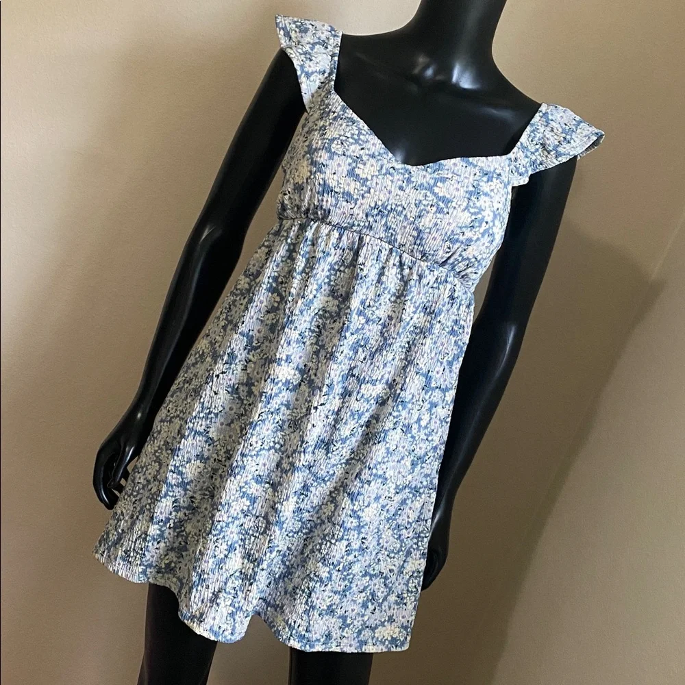 Blue Floral Sundress with Ruffled Straps and Pockets! - Picture 3 of 14